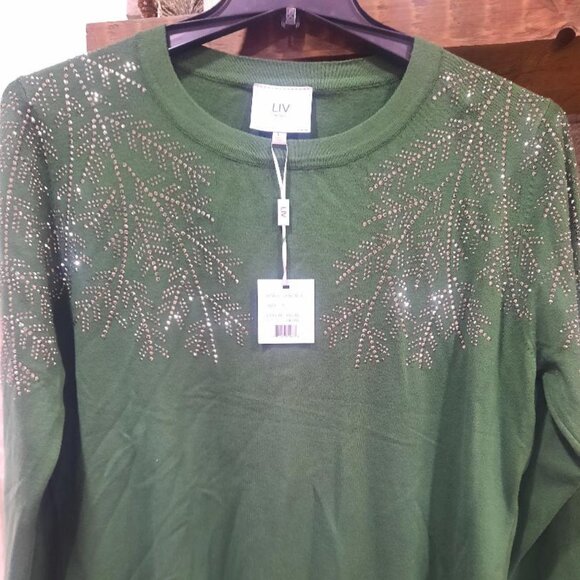 NWT LIV Milano Vegas Green Sweater with Embellishments Size Large MSRP $60 - Picture 2 of 6